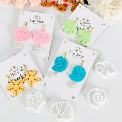 Xaekicr 4PCS Ocean Theme Polymer Clay Cutters Set – Starfish Seashell Clay Earring Cutters – Clay Tools for Polymer Clay Jewelry Making, Beach DIY Crafts Supplies - color: O color