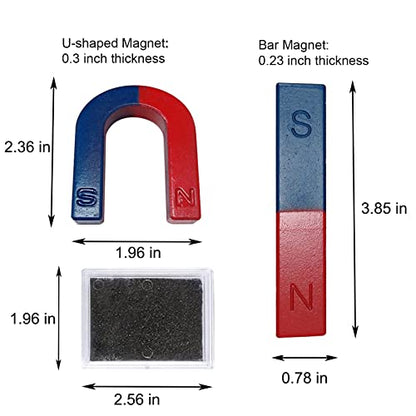 Kids Magnet Physics Science Kit, STEM Educational Learning Set Includes Bar & Horseshoe Magnets, Magnetic Powder for School Teachers & Homeschool Students