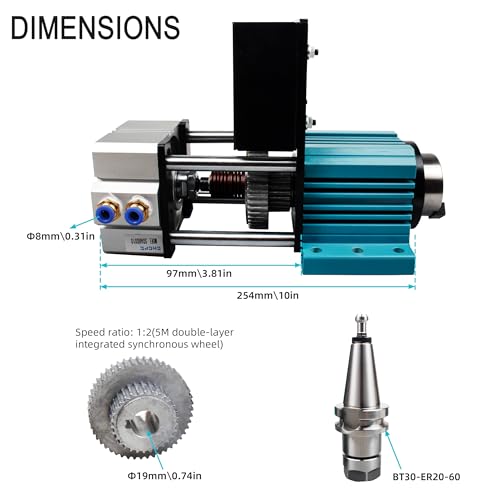 BT30 Pneumatic Auto-Switching Spindle, 5000RPM Non-Powered Motor