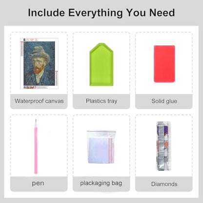 VeGuude Van Gogh Portrait Diamond Art Kits for Adults- Diamond Painting Kits for Adults Beginners,5D DIY Full Drill Diamond Painting Gem Art and Crafts 12x16inch - color: DP02872