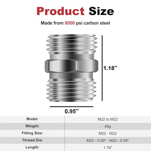 2pcs M22 to M22 Carbon Stee Fittings Adapters for Mini Excavator Adapting, Reducing Or Enlarging Connect Such Air Pipe, Fuel Pipe, Water Pipe, Etc Full Port Straight Pipe Fitting Connector - size: M22-M22