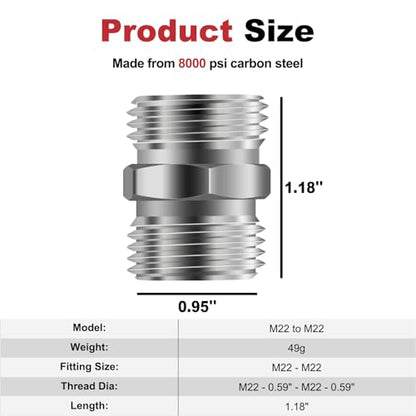 2pcs M22 to M22 Carbon Stee Fittings Adapters for Mini Excavator Adapting, Reducing Or Enlarging Connect Such Air Pipe, Fuel Pipe, Water Pipe, Etc Full Port Straight Pipe Fitting Connector - size: M22-M22