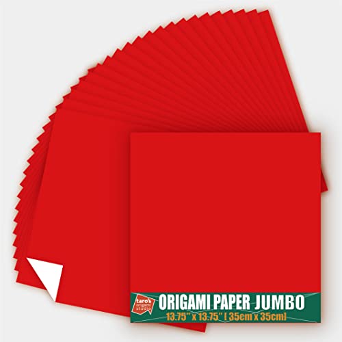 [Taro's Origami Studio] Jumbo 13.75 Inch / 35cm One Sided Single Color (Red) 25 Sheets (All Same Color) Square Easy Fold Premium Japanese Paper (Made in Japan) - color: Red