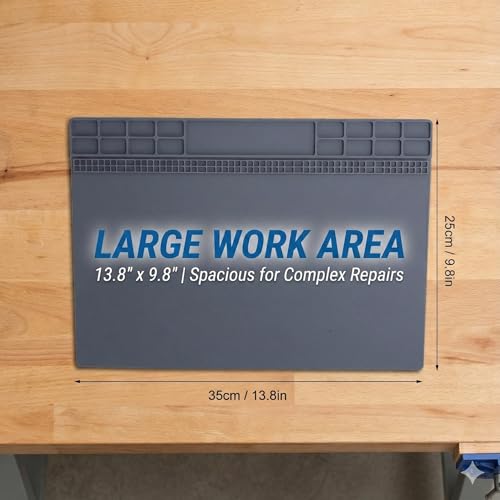 Non-Slip Watch Repair Mat with Parts Organizer - Anti-Static Rubber Work Pad for Jewelers & Watchmakers - Gray Maintenance Platform Table Mat with Screw Compartments (13.8" x 9.8")
