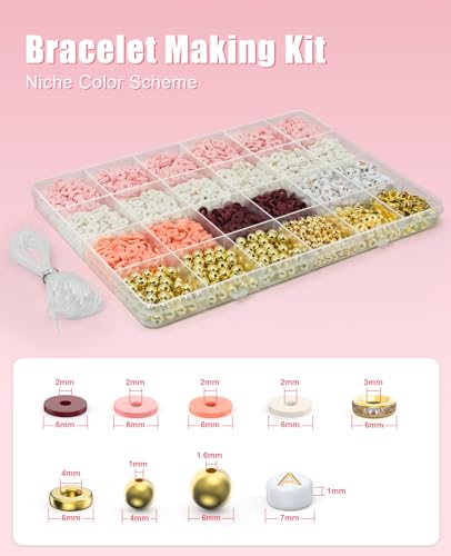 ClaBead Bracelet Making Kit - 3200Pcs Clay Beads With Gold and Letter Beads for Friendship Bracelets (Cute Pink) - color: Cute Pink