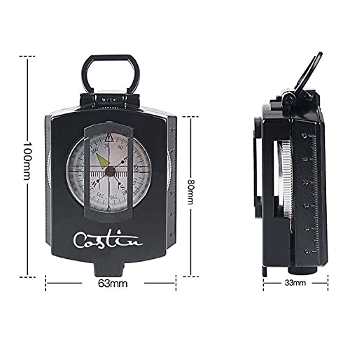 COSTIN Multifunctional Compass, Metal Military Waterproof High Accuracy Compass with Map Measurer, Distance Calculator,Bubble Level Perfect for Outdoor Activities, Matte Black - size: 1 Count (Pack of 1)