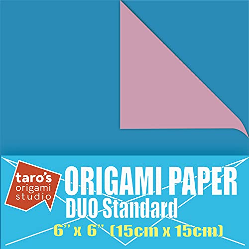 [Taro's Origami Studio] Duo Sky Blue/Pink (Diffrent Colors On Each Side) Double Sided Standard 6 Inch (15 cm) Kami Paper with Color Change Patterns, 50 Sheets (Made in Japan) - color: Sky Blue/Pink