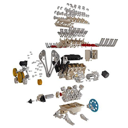 FunXylophy V8 Engine Model Kit That Works, 1:3 Mini Metal Mechanical Engine for Car, 500 Pieces DIY Assembly Science Experiment Physics