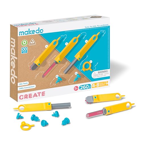 Makedo Create | Cardboard Construction Tool Kit, Small Toolbox, 260 Pieces
