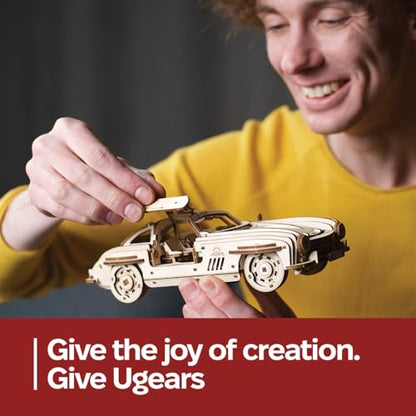 UGEARS Winged Sports Coupe Model Car Kit - 3D Wooden Puzzle for Adults – Model Kit for Adults to Build - DIY Wooden Car with Authentic Gull-Wing Design, 3D Puzzle