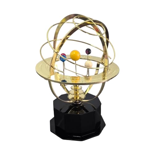 Rotating Solar System Metal Ornament - Handcrafted Orrery Model with 5 Planets, Educational Desk Decor for Astronomy Enthusiasts, Home & Office Decoration (Black)