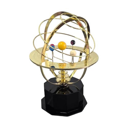 Rotating Solar System Metal Ornament - Handcrafted Orrery Model with 5 Planets, Educational Desk Decor for Astronomy Enthusiasts, Home & Office Decoration (Black)