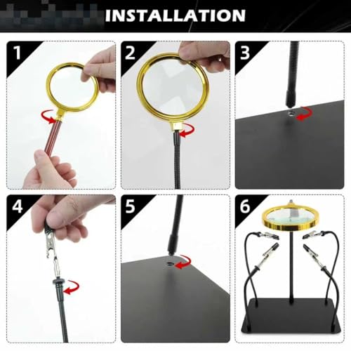XYK Helping Hands Soldering Station with 3X Magnifying Glass, 4 Flexible Helping Hand Arms Magnifier and Third Hand Soldering Tool for Electronic Repair Soldering Jewelry Crafts - size: Small
