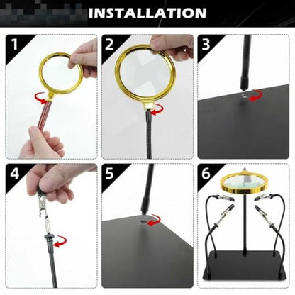 XYK Helping Hands Soldering Station with 3X Magnifying Glass, 4 Flexible Helping Hand Arms Magnifier and Third Hand Soldering Tool for Electronic Repair Soldering Jewelry Crafts - size: Small