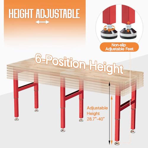 SPECRAFT 72-Inch Red Adjustable Heavy-Duty Workbench - color: Red, size: Standard/72"x24"