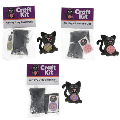 Fun Express Make Your Own Black Cat Halloween Handout Air-Dry Clay Craft Kit - Makes 9