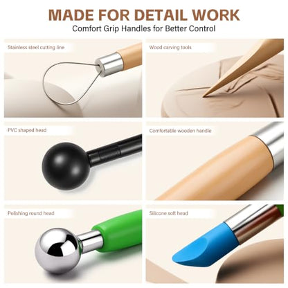 ALLVANA 42-Piece Pottery Tools, Clay Sculpting Tools with Roll-Up Bag