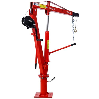 Truck Crane Truck Bed Hoist with Hand Winch Pickup Jib Crane 2000 lbs Capacity Hydraulic Extendable Boom 360° Pivot Red - color: Red