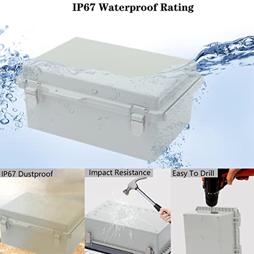 Zulkit Junction Box ABS Plastic Dustproof Waterproof IP67 Electrical Boxes Hinged Shell Outdoor Universal Project Enclosure Grey, Stainless Steel Buckles 10.2 x 6.3 x 3.9 Inch - size: 10.2"x6.3"x3.9" GC k