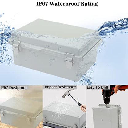 Zulkit Junction Box ABS Plastic Dustproof Waterproof IP67 Electrical Boxes Hinged Shell Outdoor Universal Project Enclosure Grey, Stainless Steel Buckles 10.2 x 6.3 x 3.9 Inch - size: 10.2"x6.3"x3.9" GC k