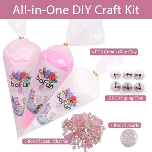 BoFUN Pink Decoden Cream Glue with Charms, Whipped Cream Glue Clay Kit - color: Pink/ Pearl