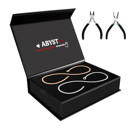 ABYST Permanent Bracelet Kit for Couples - DIY Sterling Forever Bracelets Making Set with Silver & Gold Plated Chains - Romantic Infinity Jewelry for Anniversary (Gold & Silver) - color: Gold & Silver