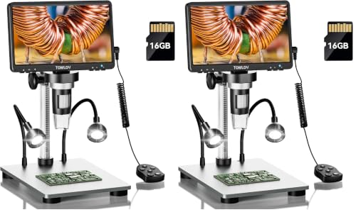 TOMLOV DM9 7" Digital Microscope 1200X for Coins & Soldering, 16GB - color: Silver, size: 7" (Pack of 2)