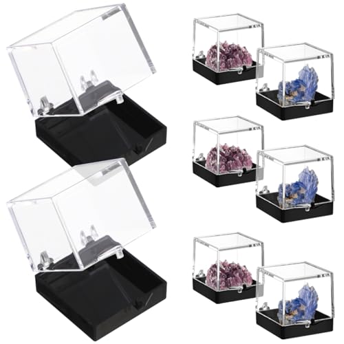 NOLITOY 60 pcs Clear Cube Display Boxes for Mineral Specimens – 35×35×35 mm Transparent Display Cases with Black Base – Collector’s Bulk Set for Rock Crystal Gemstone Storage