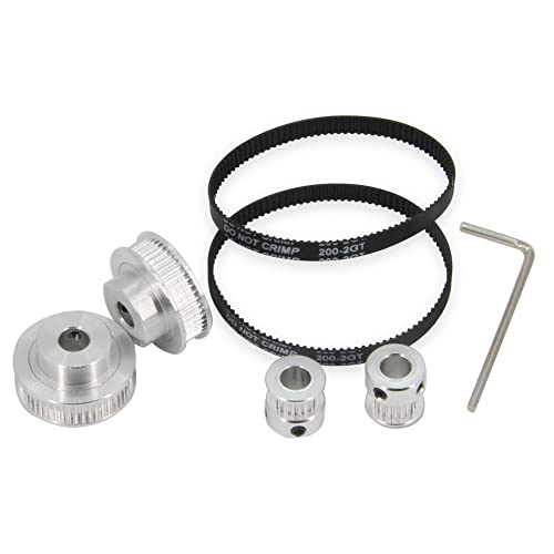 2PCS Set GT2 Synchronous Wheel 20&48 Teeth 8mm Bore Aluminum Timing Pulleys with 2PCS Length 200mm Width 6mm Belt (20-48T-8B-6) - style: 20-48T-8B-6
