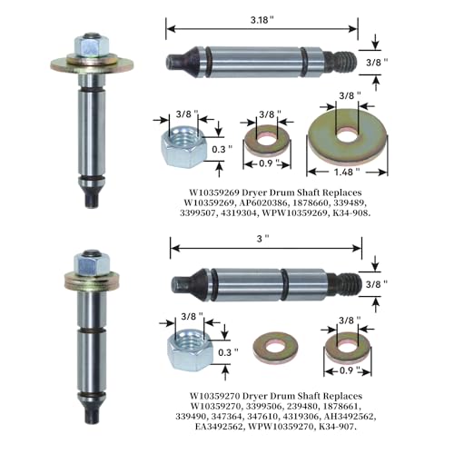 WPW10359269 & WPW10359270 Dryer Drum Support Roller Shaft Kit - color: A4 W10359269 Right Shaft+W10359270 Right Shaft
