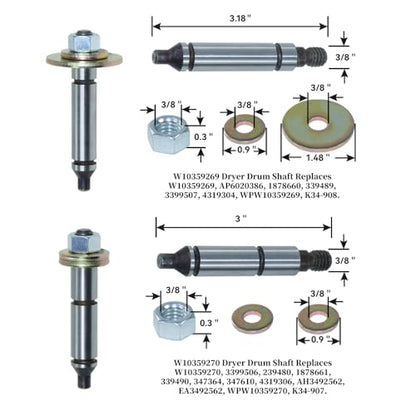 WPW10359269 & WPW10359270 Dryer Drum Support Roller Shaft Kit - color: A4 W10359269 Right Shaft+W10359270 Right Shaft
