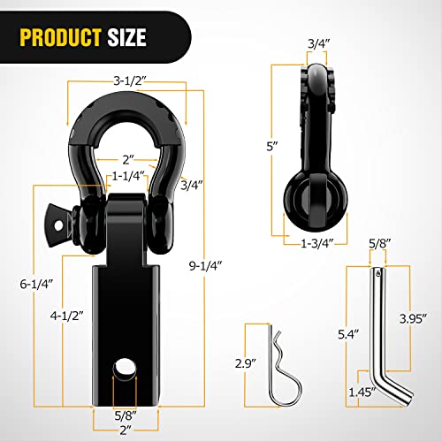 Nilight Shackle Hitch Receiver 2inch for Vehicle Recovery with 3/4" Shackle - color: Black