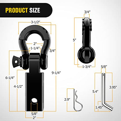 Nilight Shackle Hitch Receiver 2inch for Vehicle Recovery with 3/4" Shackle - color: Black