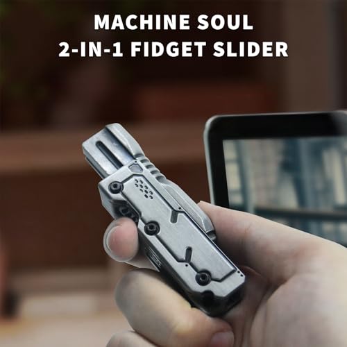 SKEDC Machine Soul Fidget Toy for Adults, Metal Fidget Slider Fidget Clicker Toy, Simulated Loading & Ratchet Play Stress Relief Toy ADHD Tools Cool Gadgets for Men (Silver) - color: Silver