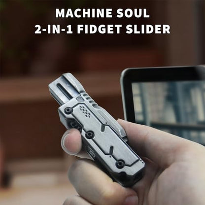 SKEDC Machine Soul Fidget Toy for Adults, Metal Fidget Slider Fidget Clicker Toy, Simulated Loading & Ratchet Play Stress Relief Toy ADHD Tools Cool Gadgets for Men (Silver) - color: Silver