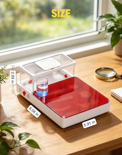 Ant Terrarium Kit, Ant Habitat with Large Viewing Window, 3D Printed Escape Resistant, Red Cover, Water Tower, 3 Expansion Ports and Spacious Foraging Area for Ant Keeping Beginners & Hobbyists