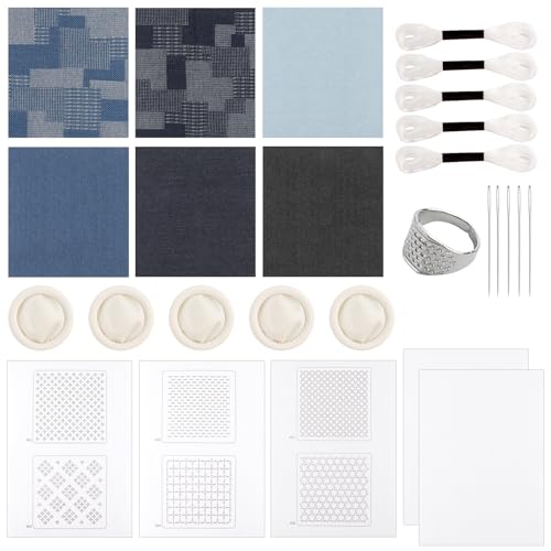 ARPOVIST 27Pcs Sashiko Kit, Sashiko Needles and Thimble, Water Soluble Embroidery Kit, Japanese Embroidery Kit with Sashiko Thread Kit for Beginners Hand Quilting and Mending on Denim Fabric