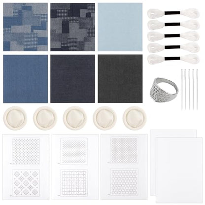 ARPOVIST 27Pcs Sashiko Kit, Sashiko Needles and Thimble, Water Soluble Embroidery Kit, Japanese Embroidery Kit with Sashiko Thread Kit for Beginners Hand Quilting and Mending on Denim Fabric