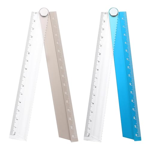 HARFINGTON 2pcs Folding Straight Ruler 30cm Metric Aluminum Alloy Protractor Foldable Angle Ruler Geometric Measuring Tool for Architects Artists Office, Gold/Blue - color: Gold/Blue