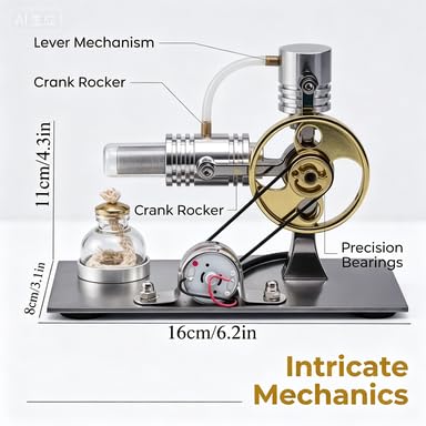 Hot Air Stirling Engine Motor Model,Stirling Engine Kit, Single-Cylinder Metal External Combustion Engine Motor,DIY Hot Air Engine Gift of Air for Adults Desktop (Silver) - color: Silver