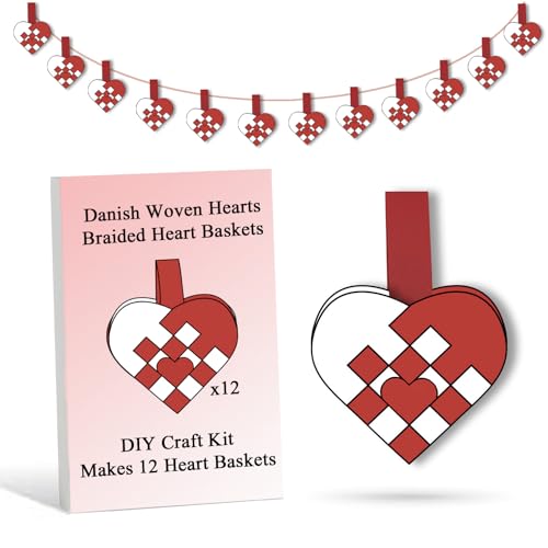 12 DIY Danish Heart Baskets. 4x4 Checkered Pattern with Central Heart. Precut and Ready to Use, No Tools Needed. Traditional Weaving Paper Craft to Make Julehjerter. for Expert Crafters Only - color: 4x4 With Center Heart Kit