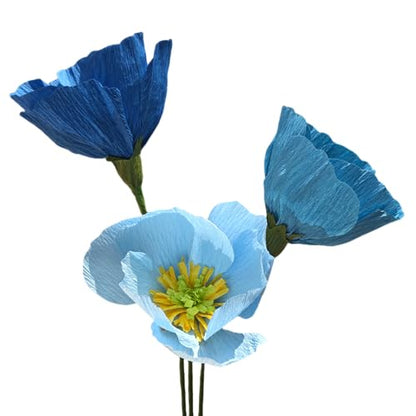 Blue Crepe Paper Poppy Flower DIY Making Kit 24 pcs Easy-to-Make Handcraft Supplies for Beginners & Artisans - color: Blues