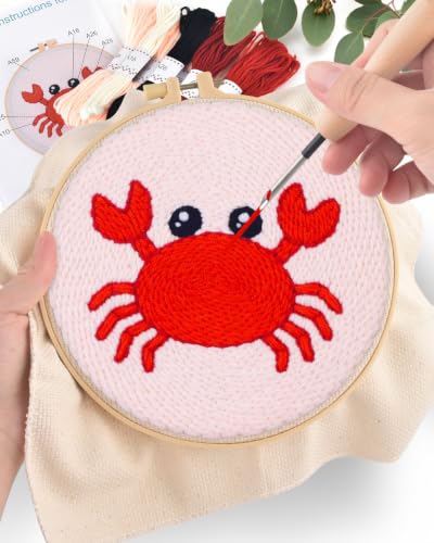 ERKOON Punch Needle Kit Beginners Adults, Zodiac Easy Embroidery Set for Starter Art Craft, Needling Punching Project with Patterns, Tools, Yarns, Hoop, Instruction (Cancer) - color: Cancer