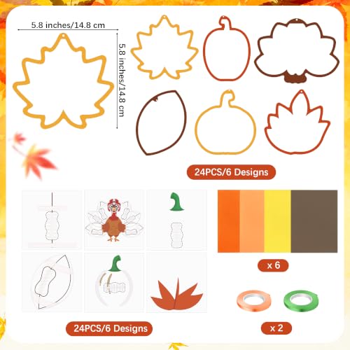 Aneco 24 Sets DIY Fall Football Suncatchers Craft Kit, Fall Tissue Paper Sign Art Crafts Hanging Decor Window Stained Glass Effect for Thanksgiving Party Supplies Holiday Home Activities Party Favors - style: Fall Football
