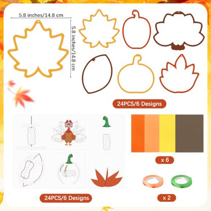 Aneco 24 Sets DIY Fall Football Suncatchers Craft Kit, Fall Tissue Paper Sign Art Crafts Hanging Decor Window Stained Glass Effect for Thanksgiving Party Supplies Holiday Home Activities Party Favors - style: Fall Football