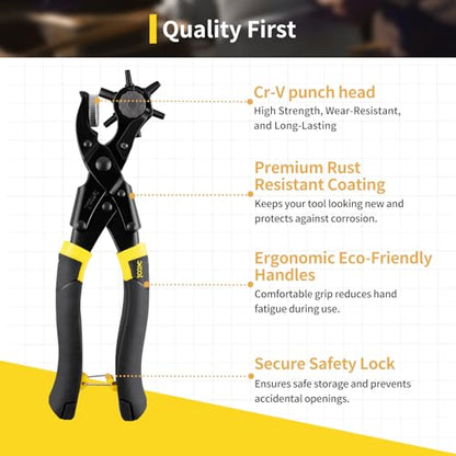 XOOL Round & Oval Leather Hole Punch Set, Upgraded Long Handle Revolving Punch Plier Kit for Belts, Watch Bands, Straps, Dog Collars, Saddles, Shoes, Fabric, DIY Home & Leather Craft Project - style: Pro (Oval & Round)