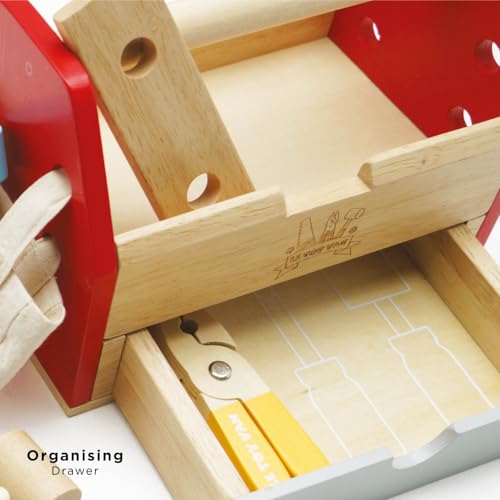 Le Toy Van - Cars & Construction Educational Wooden Tool Box Play Set for Role Play | Boys Pretend Play Wooden Tools - Suitable for 3 Year Olds and Older, Tool Box 12 Piece Set