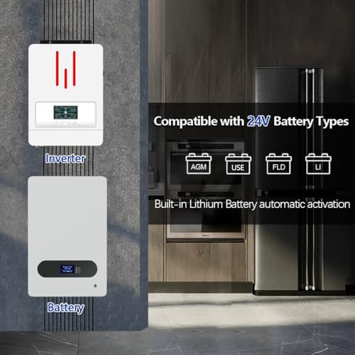 Y&H 3200W Hybrid Solar Inverter DC24V to AC230V, Supports Battery-Free Operation, with 80A MPPT Solar Charger, Pure Sine Wave Off-Grid, LiFePO4 BMS-RS485, 4ms UPS Transfer, RV & Home Zero-Bill Backup - size: 3200W-24V-M80A