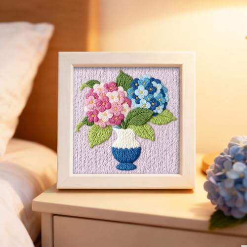 INFUNLY Hydrangea Punch Needle Kits for Beginner Adult Flower DIY Punch Needle Embroidery Starter Kits for Wall Hanging Vase Plant Needles Stitching Kit with Instruction for DIY Crafts Gift Home Decor - style: Hydrangea