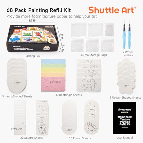 Shuttle Art 68 Pcs Magic Foam Texture Painting Refill Paper Kit - 60 Sheets of Upgraded Foam Texture Paper for a Magical 3D Effect - color: Refill Paper Kit - 68 Pcs